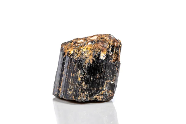 Macro Minerale Pietra Sherle Schorl Tormalina Nera Sfondo Bianco Primo — Foto Stock