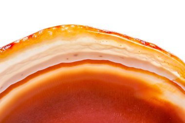 Beyaz arka plan üzerinde kristalleri içinde makro mineral turuncu akik yakın çekim