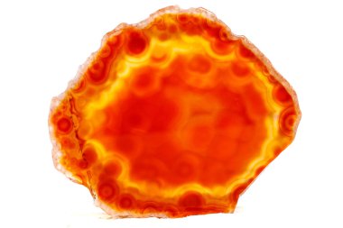 Beyaz arka plan üzerinde kristalleri içinde makro mineral turuncu akik yakın çekim