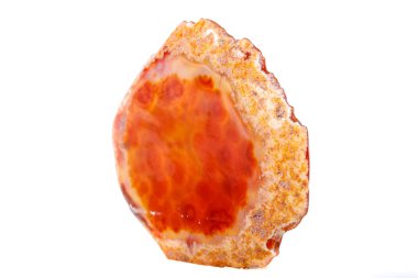 Beyaz arka plan üzerinde kristalleri içinde makro mineral turuncu akik yakın çekim