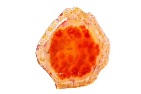 Agata Macro Minerale Arancione Cristalli Fondo Bianco Primo Piano — Foto Stock