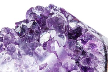 Ametist Crystal Druse makro mineral beyaz arka plan üzerinde Kapat