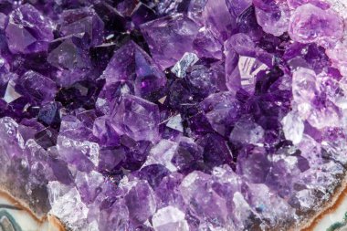 Ametist Crystal Druse makro mineral beyaz arka plan üzerinde Kapat