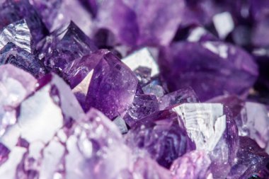 Ametist Crystal Druse makro mineral beyaz arka plan üzerinde 