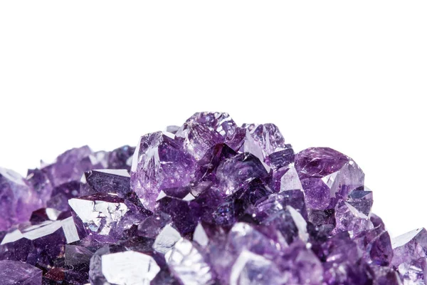 Amethyst Crystal Druse Makro Ásványi Fehér Háttér Közelről — Stock Fotó