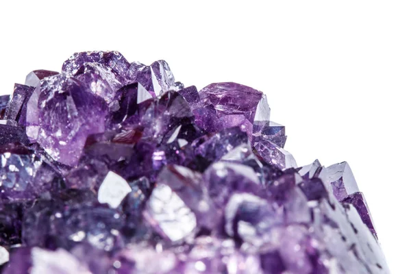 Amethyst Crystal Druse Makro Ásványi Fehér Háttér Közelről — Stock Fotó