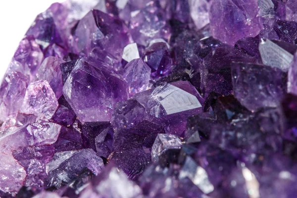 Amethyst Crystal Druse Makro Mineral Vit Bakgrund Närbild — Stockfoto