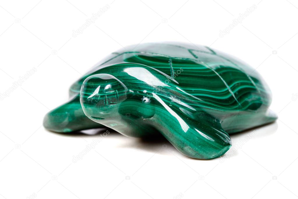 macro mineral stone turtle from malachite close-up