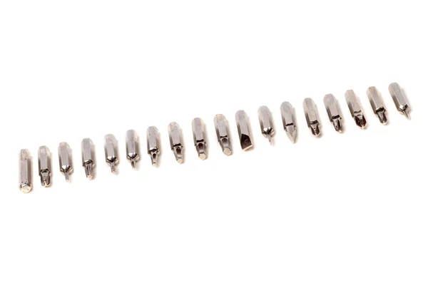 Una Serie Diversi Accessori Cacciavite Testa Con Cacciavite Sfondo Bianco — Foto Stock