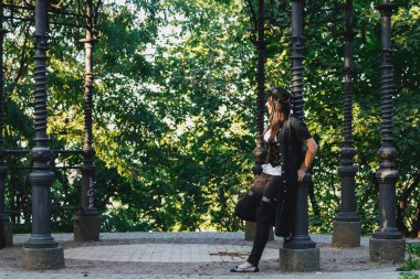 güzel, Genç bir kız stil steampunk giyinmiş yakın çekim