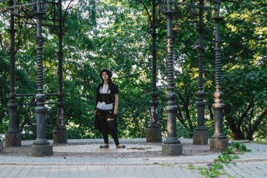 güzel, Genç bir kız stil steampunk giyinmiş yakın çekim