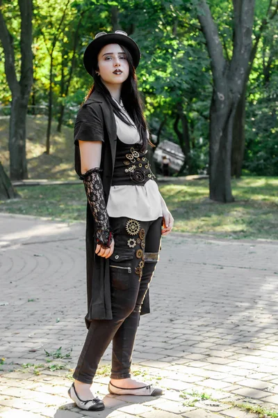 Belle Jeune Fille Habillée Dans Style Steampunk Gros Plan — Photo