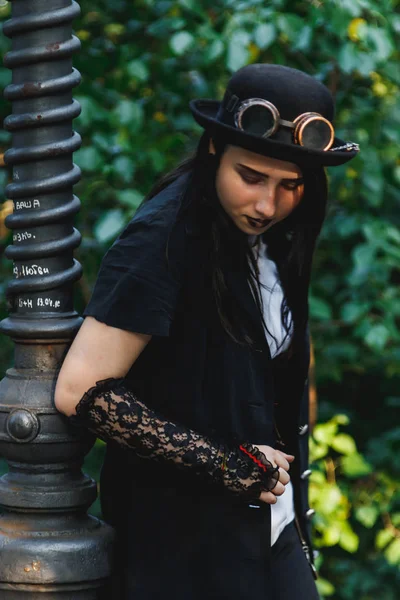 Belle Jeune Fille Habillée Dans Style Steampunk Gros Plan — Photo