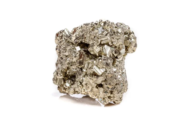 Macro mineral stone Pyrite gold on white background close up