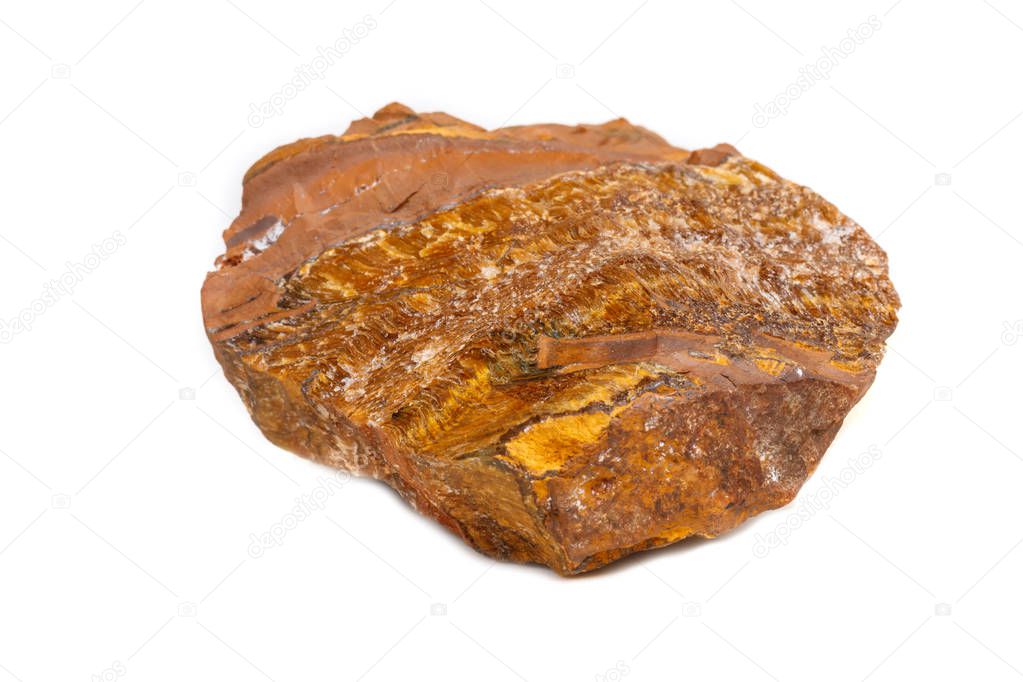 Macro mineral stone Tiger's eye in the breed on a white background close up