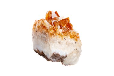 Makro mineral taş Citrine kristaller beyaz zemin üzerine kaya yakın çekim