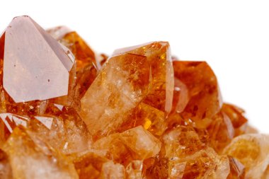 Makro mineral taş Citrine kristaller beyaz zemin üzerine kaya yakın çekim