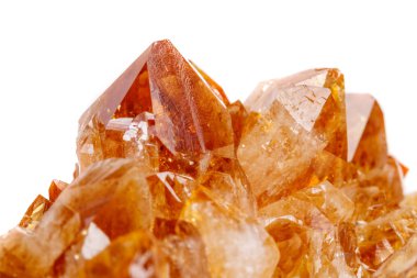 Makro mineral taş Citrine kristaller beyaz zemin üzerine kaya yakın çekim