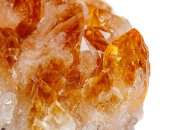 Makro mineral taş Citrine kristaller beyaz zemin üzerine kaya yakın çekim