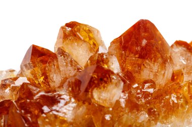 Makro mineral taş Citrine kristaller beyaz zemin üzerine kaya yakın çekim