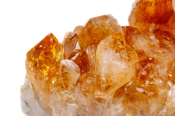 Makro Mineral Taş Citrine Kristaller Beyaz Zemin Üzerine Kaya Yakın — Stok fotoğraf