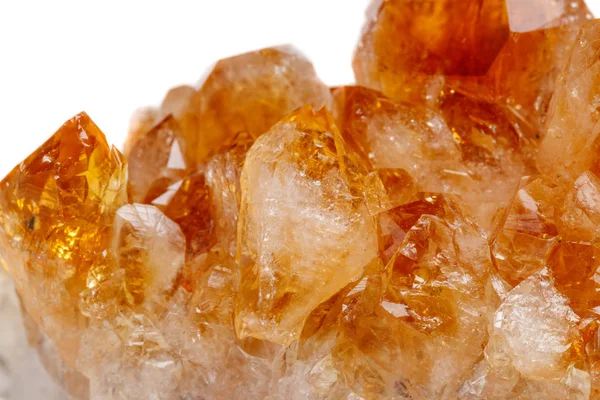 Makro Mineral Taş Citrine Kristaller Beyaz Zemin Üzerine Kaya Yakın — Stok fotoğraf