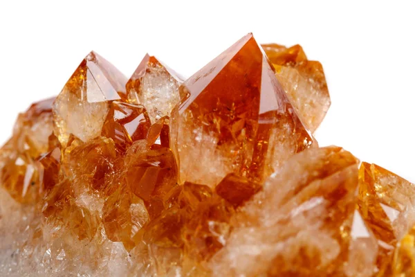 Makro Mineral Taş Citrine Kristaller Beyaz Zemin Üzerine Kaya Yakın — Stok fotoğraf