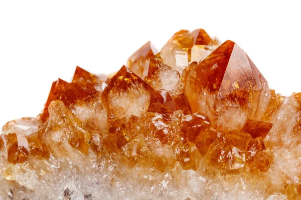 Makro Mineral Taş Citrine Kristaller Beyaz Zemin Üzerine Kaya Yakın — Stok fotoğraf