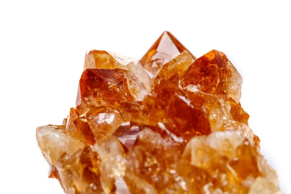 Makro Mineral Sten Citrin Rock Kristaller Vit Bakgrund Nära Håll — Stockfoto
