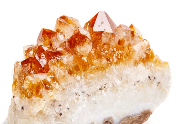 Makro Mineral Taş Citrine Kristaller Beyaz Zemin Üzerine Kaya Yakın — Stok fotoğraf