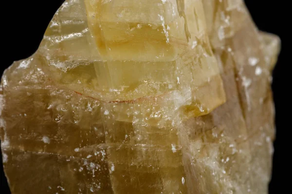 Pierre Minérale Macro Jaune Calcite Sur Fond Noir Gros Plan — Photo