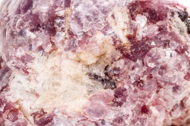 Makro mineral taş Lepidolit kaya beyaz bir arka plan yakın çekim
