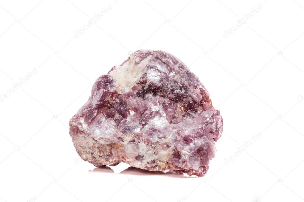 Macro mineral stone Lepidolite in the rock a white background close up