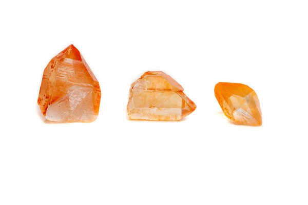 Macro mineral stone Lemurian Crystal a white background close up