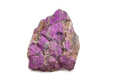 Macro mineral stone purpureus, (purple) purpurite in the breed a white background close up clipart