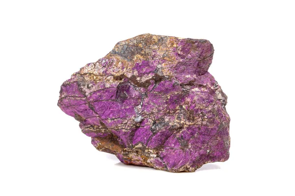 Макро Мінеральний Пурпурний Камінь Фіолетовий Пурпурний Породі Білий Фон Крупним — стокове фото