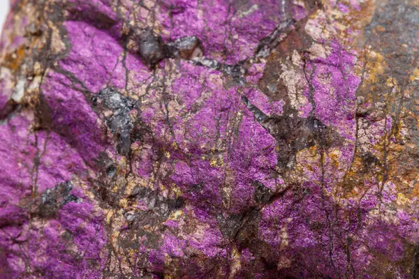 Mor Purpurite Beyaz Bir Arka Plan Doğurmak Içinde Makro Mineral — Stok fotoğraf