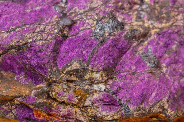 Makro Mineral Sten Purpureus Närbild Lila Purpurite Rasen Vit Bakgrund — Stockfoto