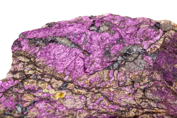Макро Мінеральний Пурпурний Камінь Фіолетовий Пурпурний Породі Білий Фон Крупним — стокове фото
