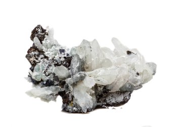 Makro mineral taş Drusus kuvars sphalerite kaya beyaz bir arka plan ile yakın çekim