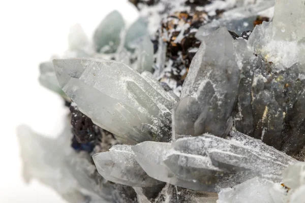 Macro Mineral Stone Drusus Quartz Sphalerite Rock White Background Close — Stock Photo, Image