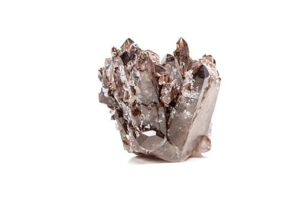 Makro Ásványi Morion Crystal Rock Egy Fehér Háttér Közelről — Stock Fotó