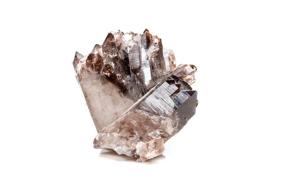 Makro Mineral Sten Morion Crystal Berget Vit Bakgrund Nära Håll — Stockfoto