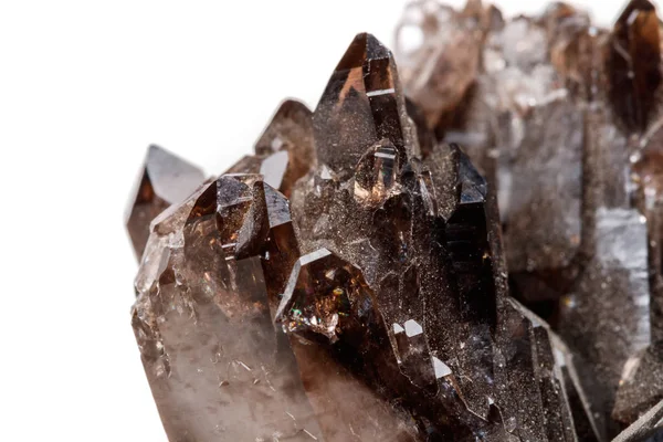 Makro Mineralstein Morion Kristall Gestein Ein Weißer Hintergrund Nahaufnahme — Stockfoto