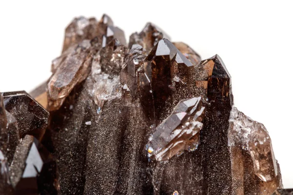 宏观矿物石 Morion 晶体在岩石白色背景特写 — 图库照片