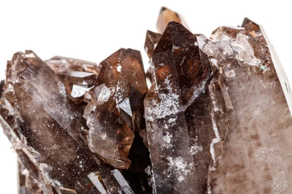 Makro Mineralstein Morion Kristall Gestein Ein Weißer Hintergrund Nahaufnahme — Stockfoto