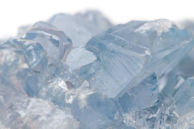 Makro mineral taş Celestine doğurmak beyaz bir arka plan yakın çekim
