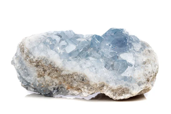 Makro Mineralstein Coelestin Der Rasse Einen Weißen Hintergrund Nahaufnahme Stockbild