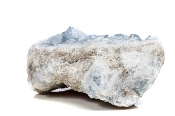 Makro Mineralstein Coelestin Der Rasse Einen Weißen Hintergrund Nahaufnahme Stockfoto