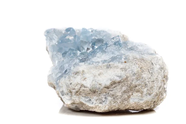 Makro Mineralstein Coelestin Der Rasse Einen Weißen Hintergrund Nahaufnahme Stockbild